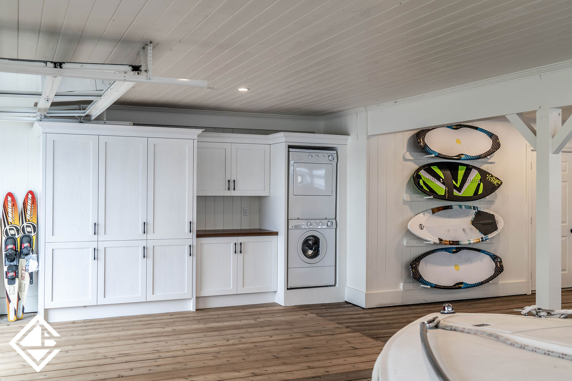 SIngle Wall Boathouse Cabinetry with Roll-Up Slip Door
