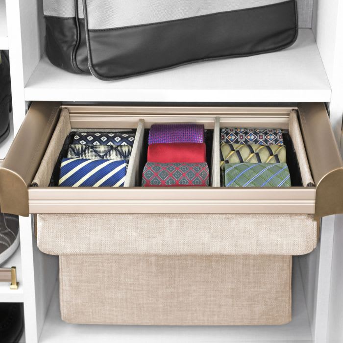 Close up of tie organizer for the Chervin Kitchen & Bath Essential Collection