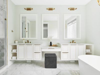 white custom bathroom vanity with double sink