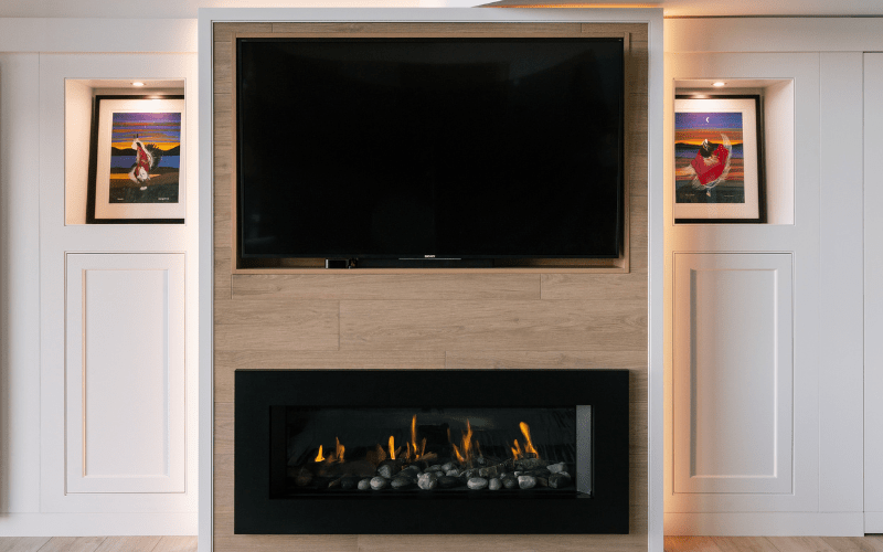 Project Maplewood living room fireplace wall materials