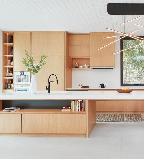 White oak modern single-wall kitchen layout