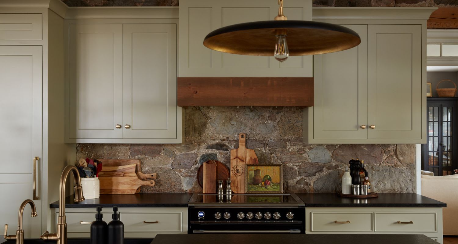 Rustic kitchen with white painted cabinets