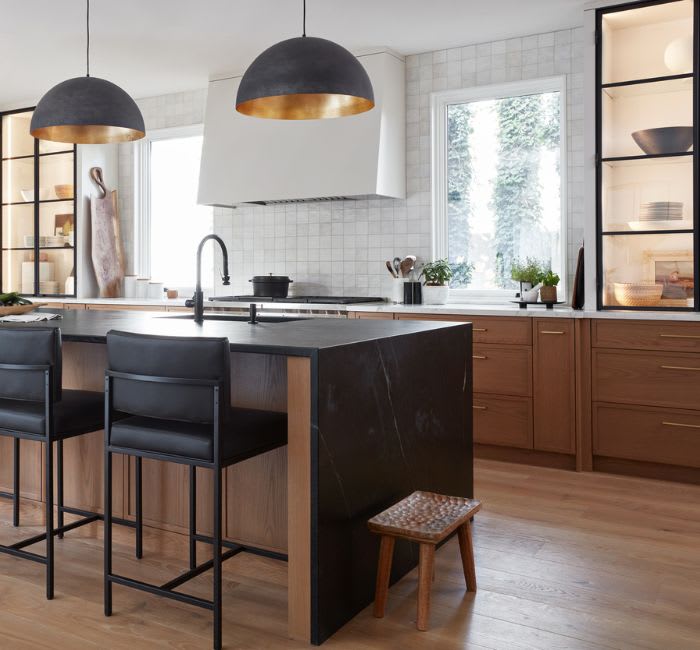 Modern kitchen with brass handle hardware