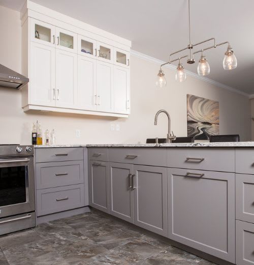 Gray and white custom kitchen with sink