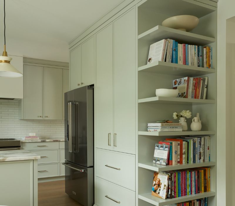 Grey Painted Kitchen with Custom Built Shelf