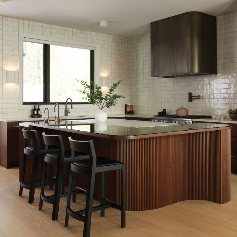 Modern walnut curved kitchen island