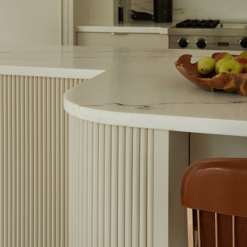 white reeded custom oakville kitchen island installation